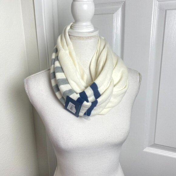 Tommy Hilfiger NWT Knit Infinity Scarf Ivory Grey Navy Stripes Fall Casual - Picture 1 of 10